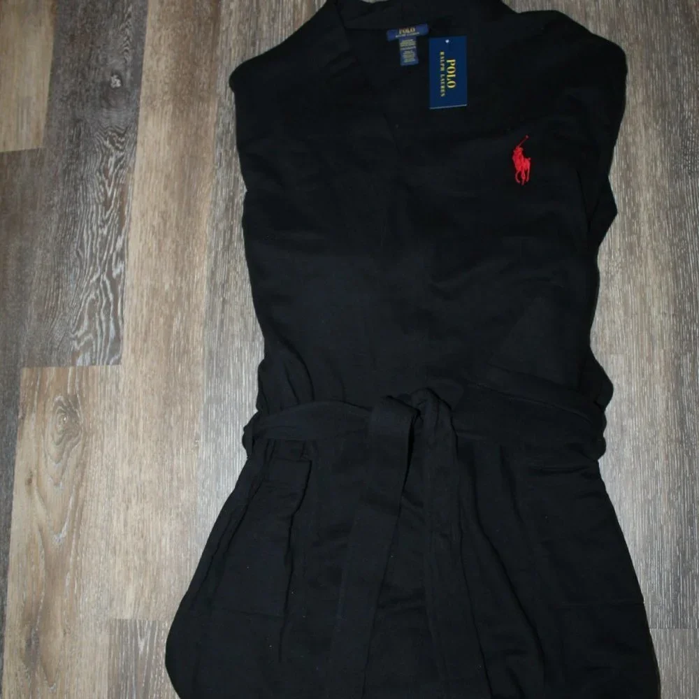 NWT POLO RALPH‎ LAUREN BRUSHED FLEECE MEN'S BATH ROBE BLACK